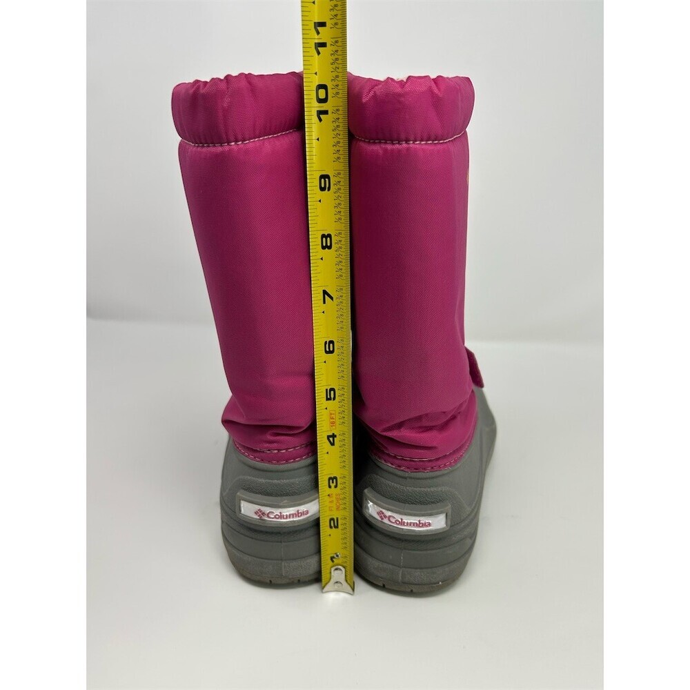 Columbia Powderbug Snowlite Kids Snow Boots Pink Gray Drawcord Strap Size 4 - Picture 8 of 11
